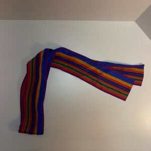 Liz Claiborne Accessories Silk Rainbow Stripe Scarf Hair Tie Wrap Vintage 45"